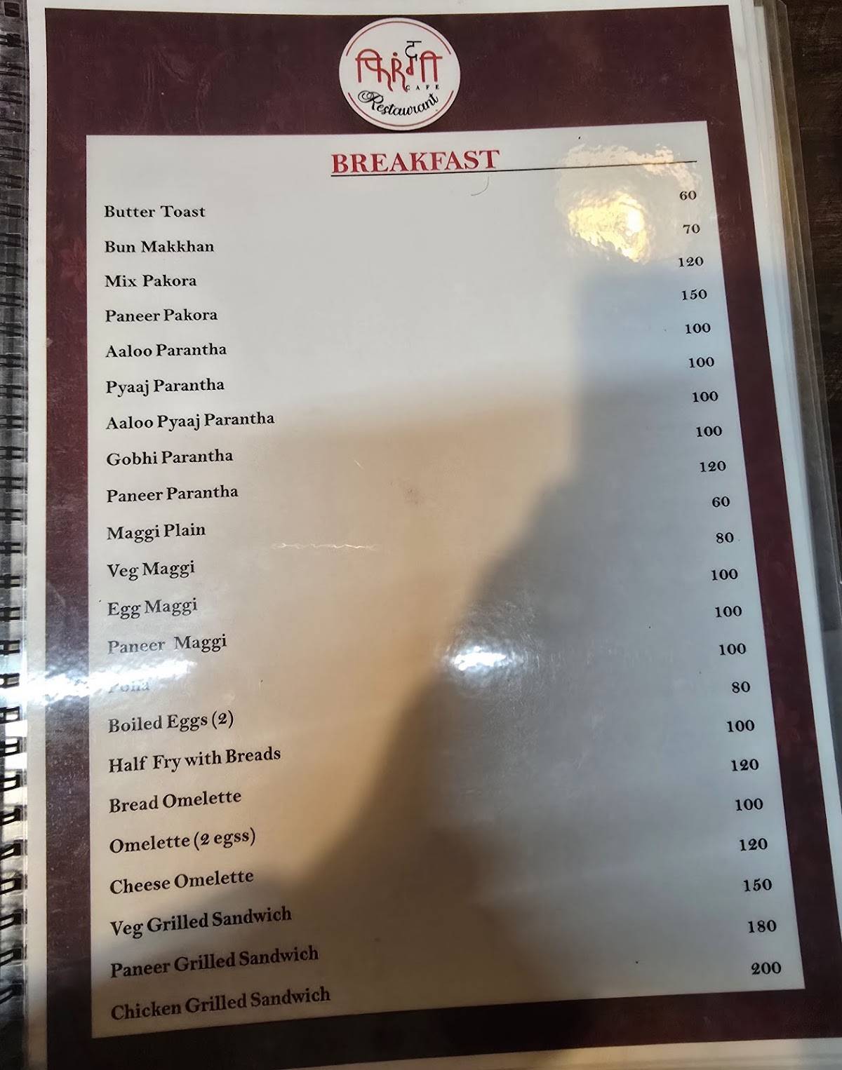 The Firangi Cafe, nainital menu