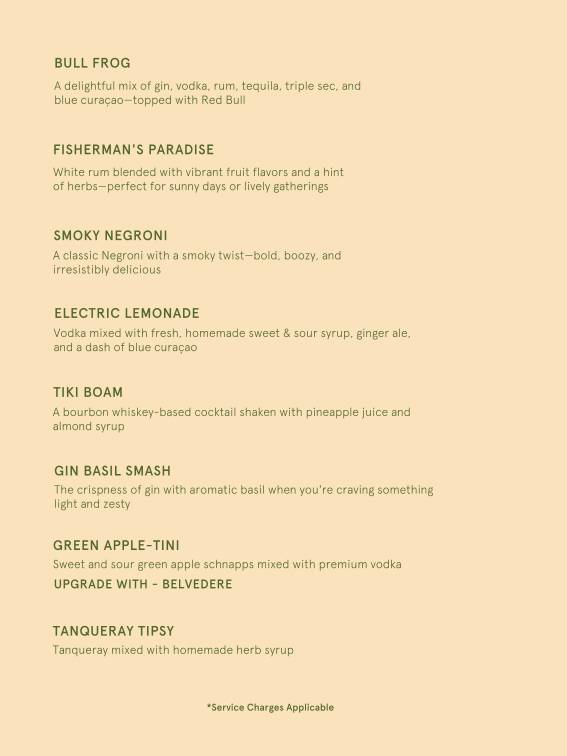 The Fisherman's Wharf, Hyderabad menu