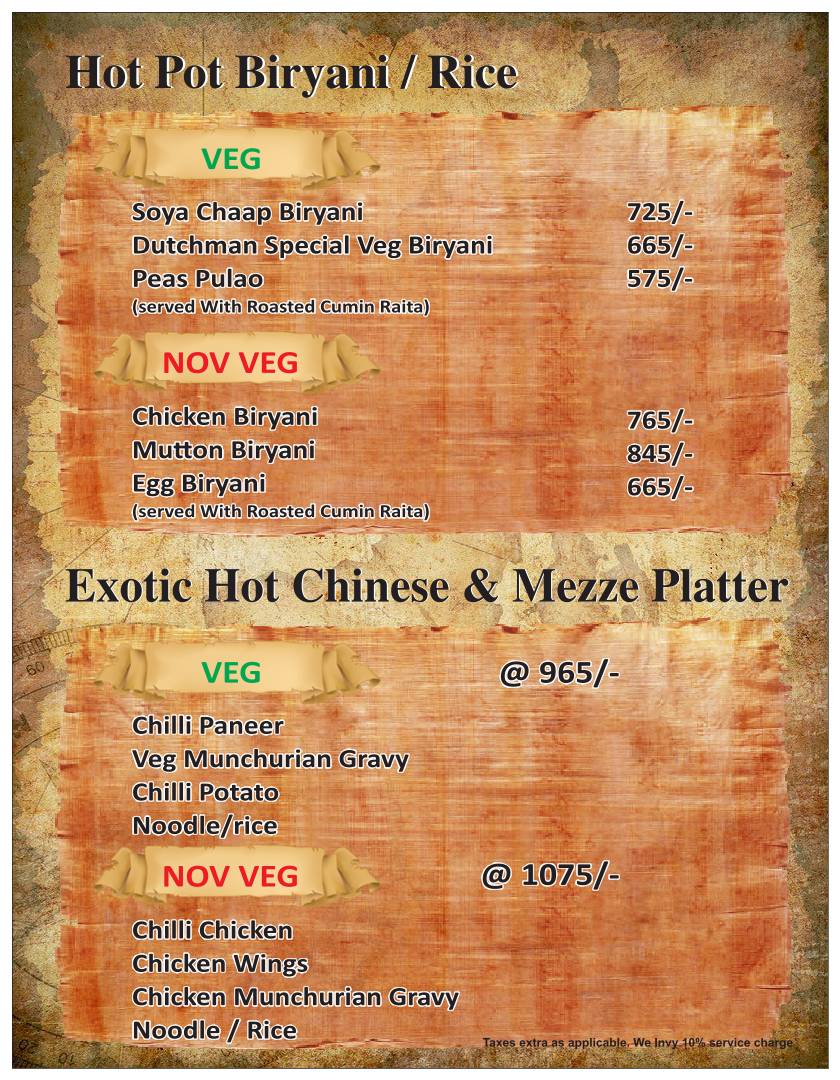 The Flying Dutchman , 5th Floor, Bhutani City Center Mall Noida Sector-32 menu