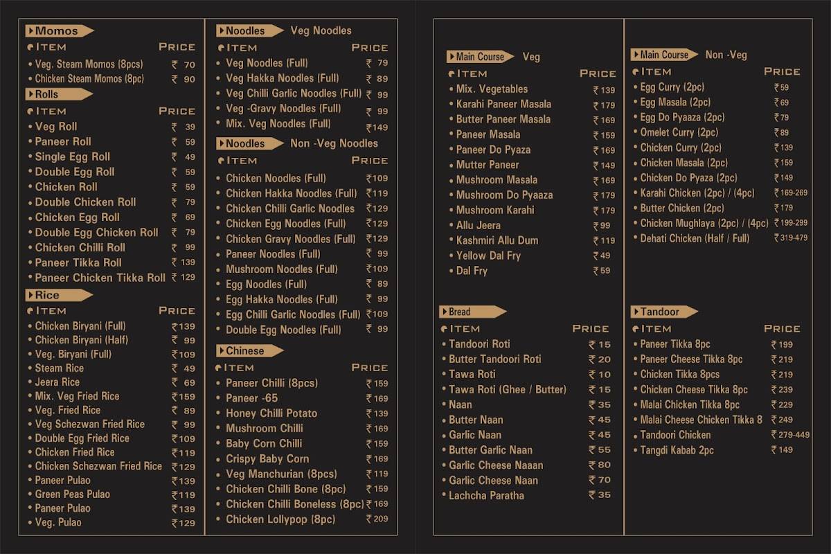 The Foodies " चल chicken खाते हैं " menu