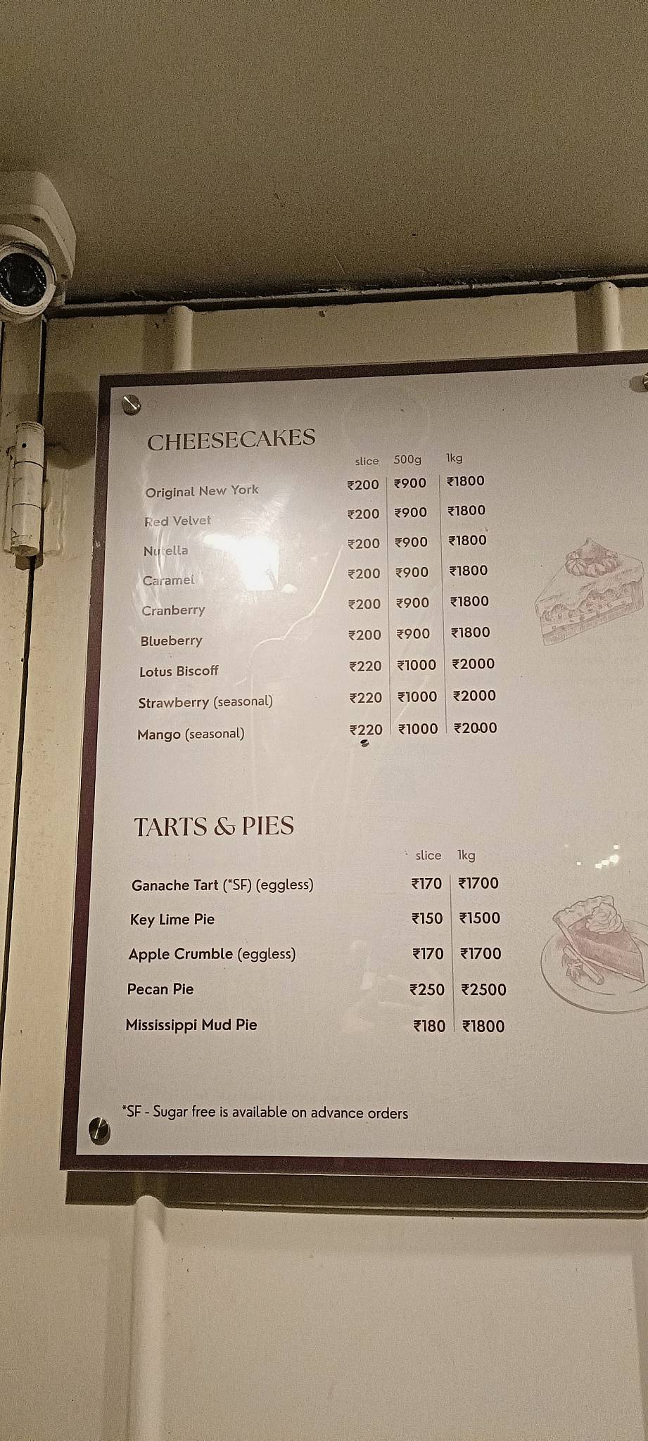 The Ganache Factory menu