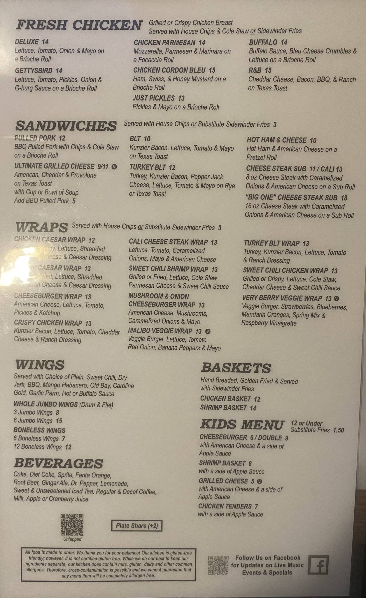 Menu at The Gettysburger Company pub & bar, Gettysburg