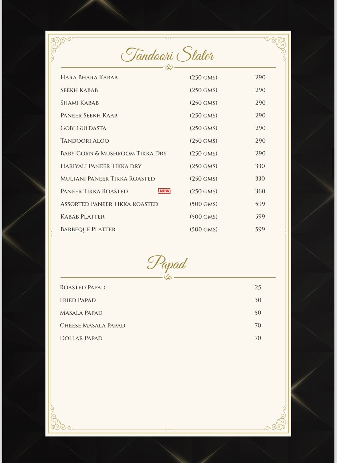 The Grand Flavors menu