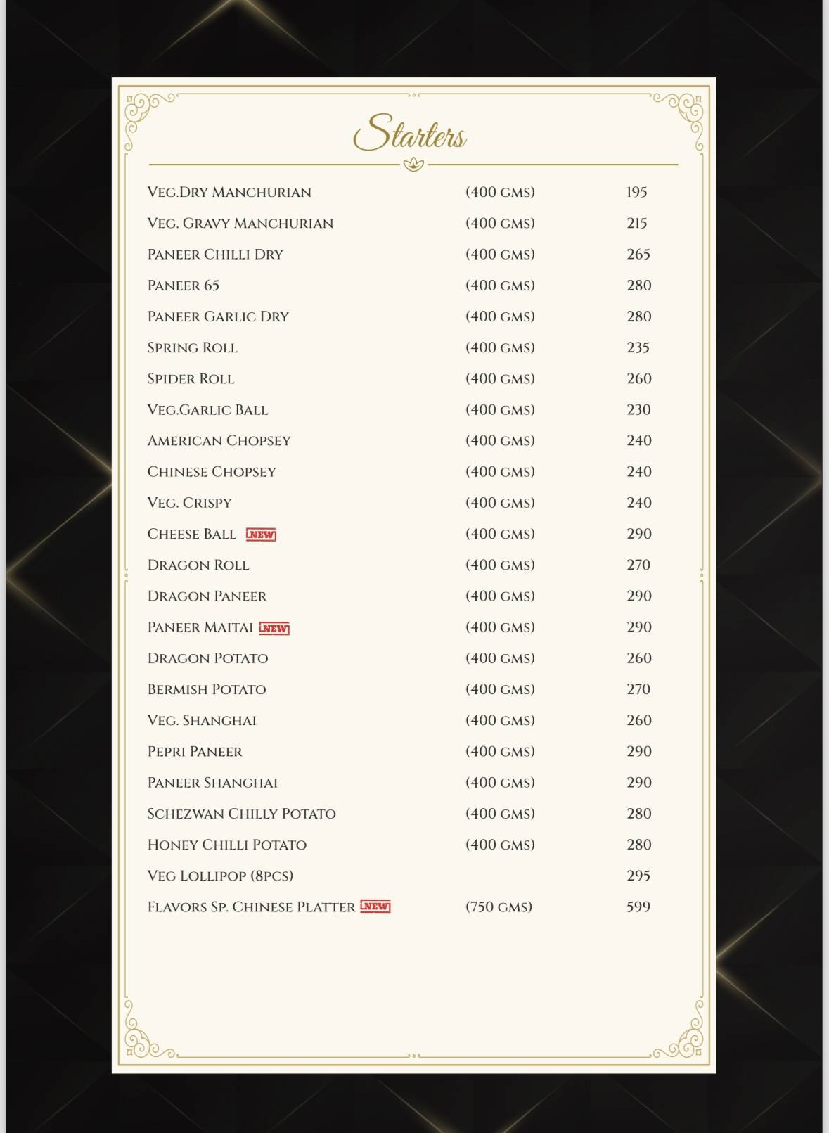 The Grand Flavors menu