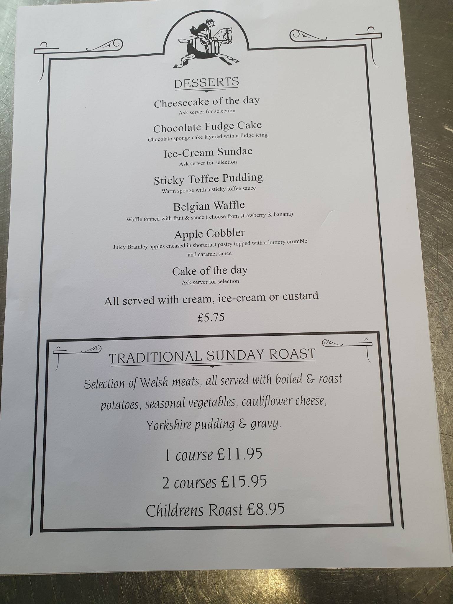 Menu at The Hobby Horse pub & bar, Ebbw Vale