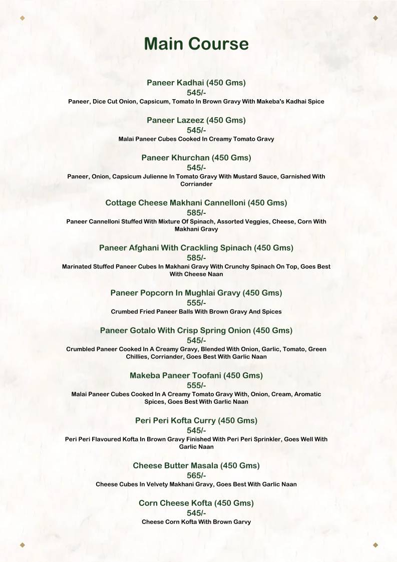 The House of Makeba - Veg Restaurant in Bhat, Ahmedabad menu