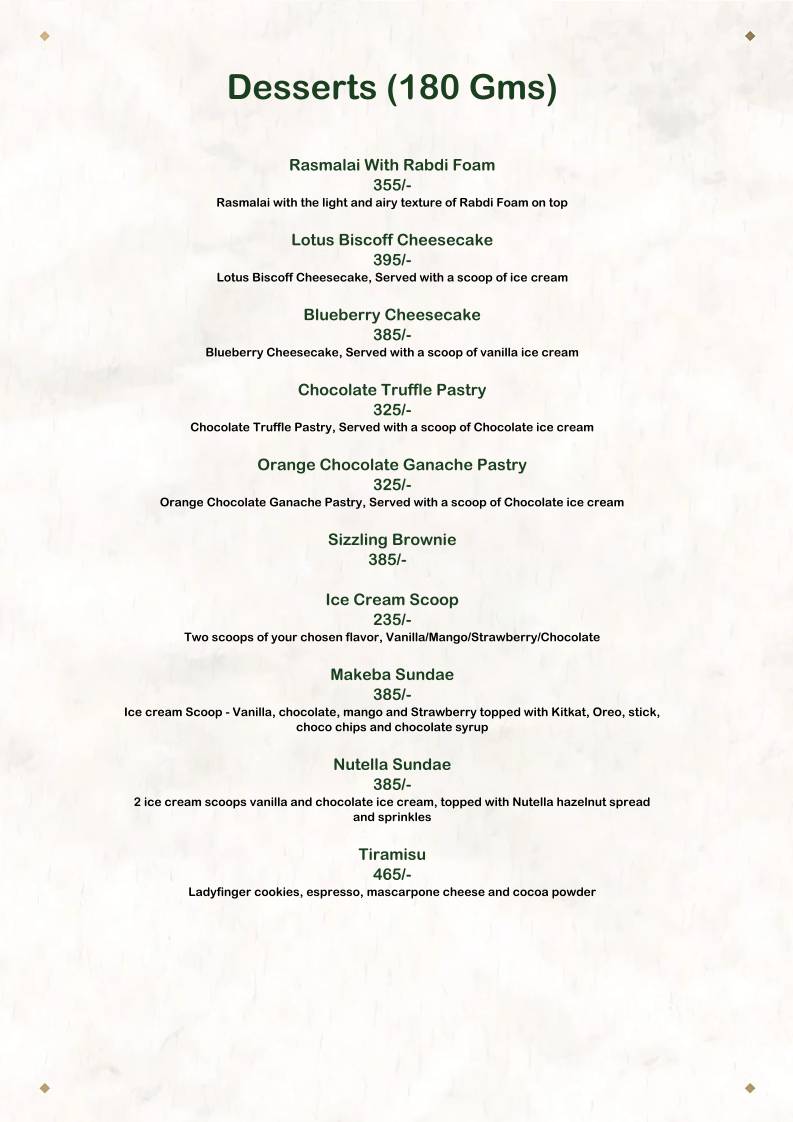 The House of Makeba - Veg Restaurant in Bhat, Ahmedabad menu