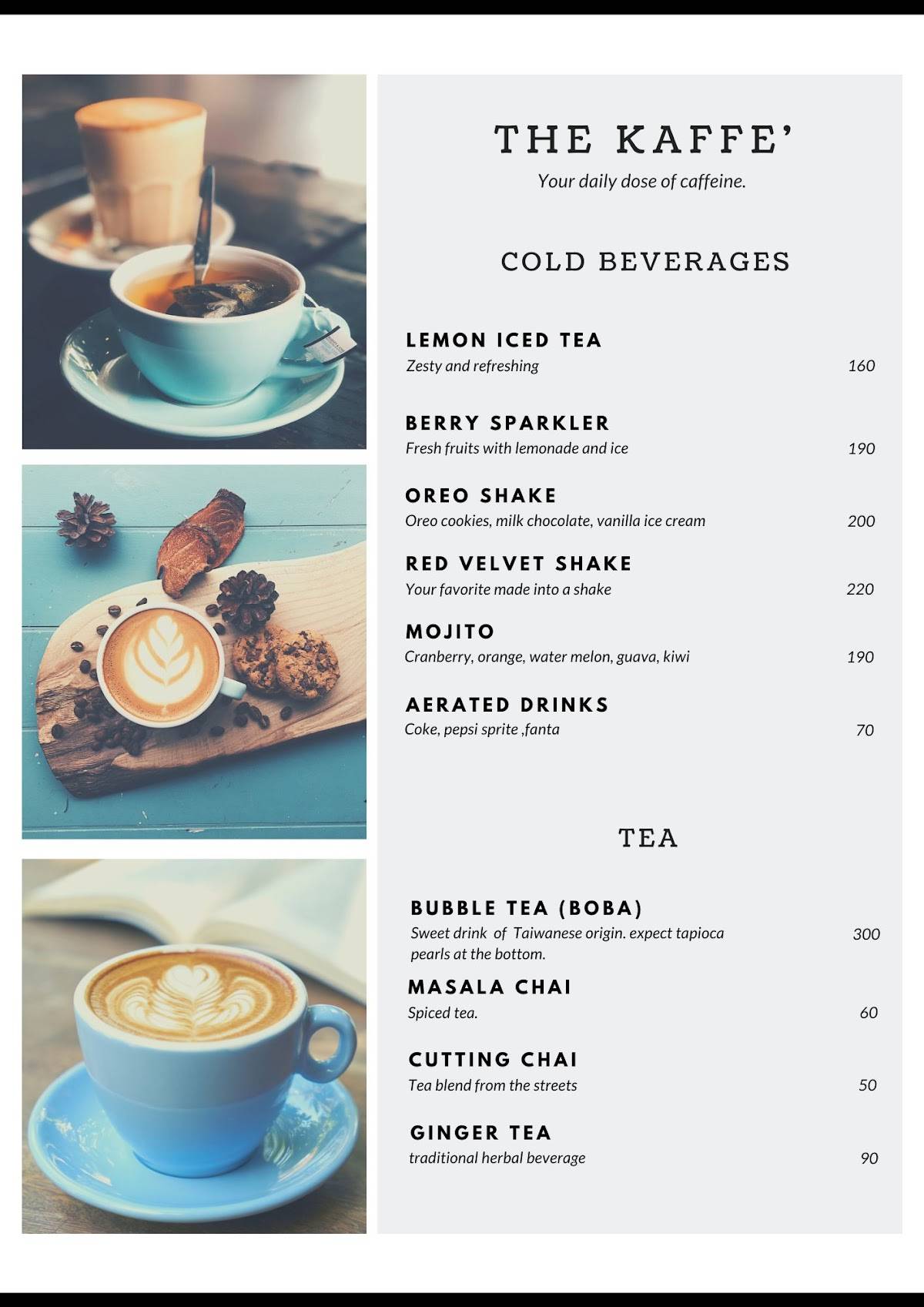 The Kaffe menu