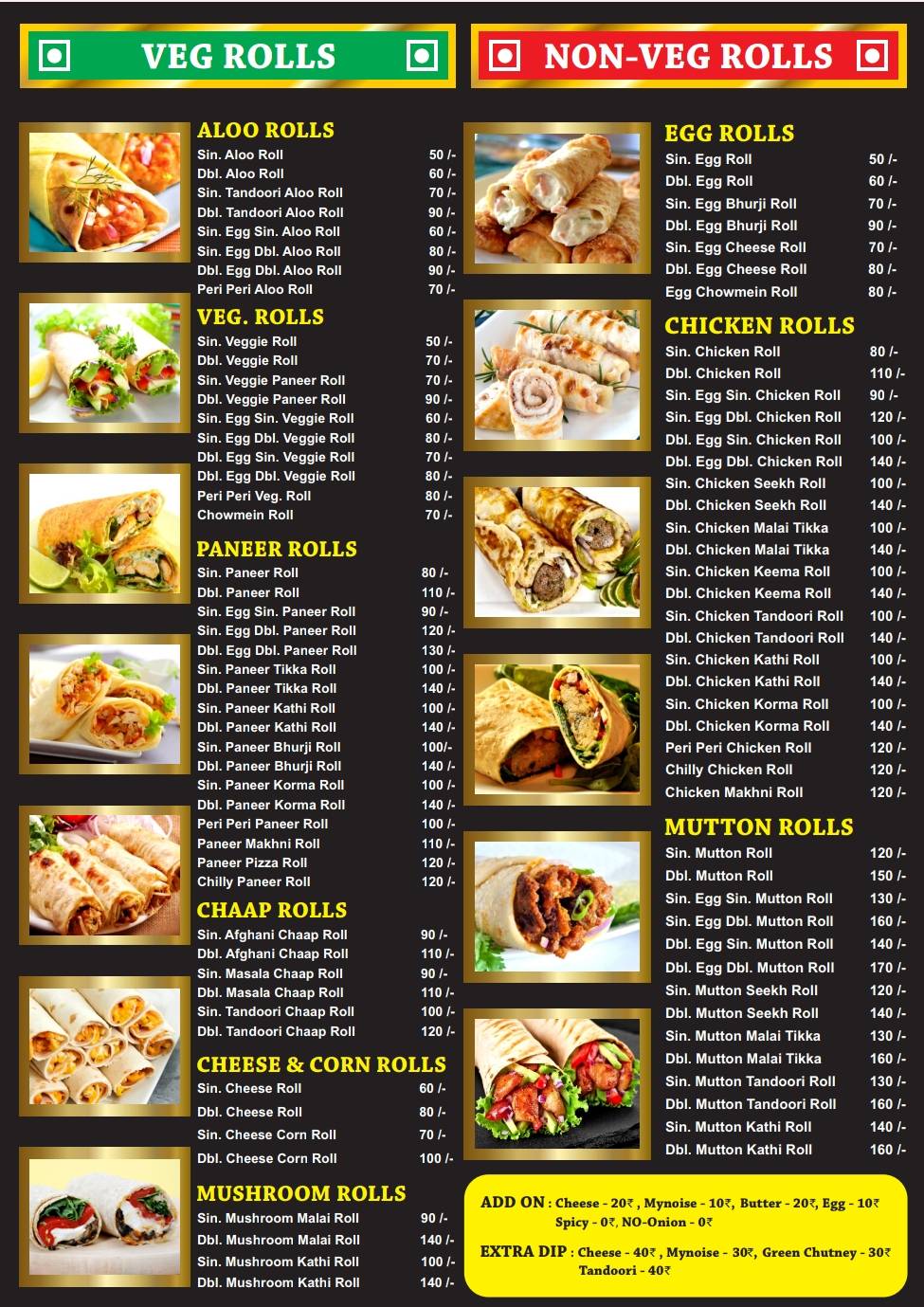 The Kathi Roll Express menu