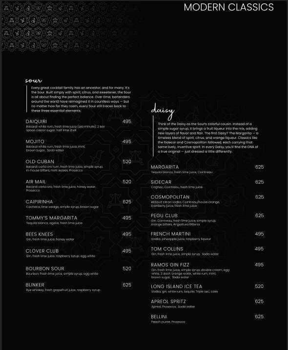 The Loft menu
