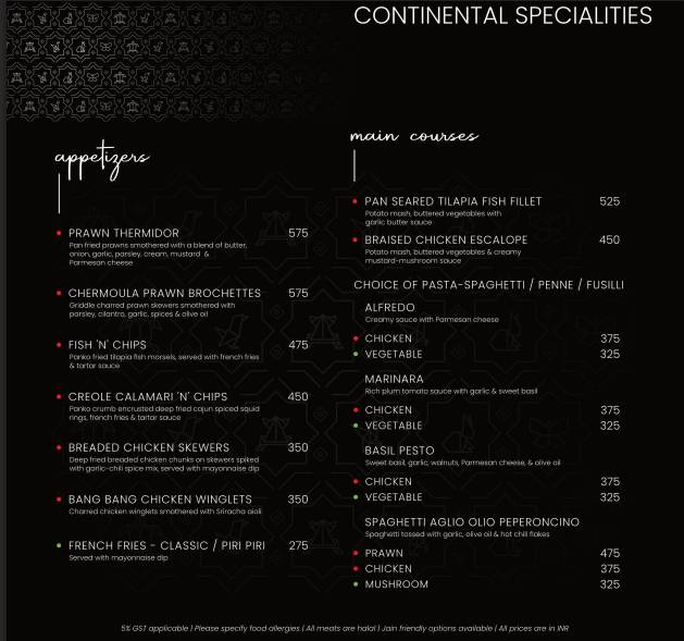 The Loft menu