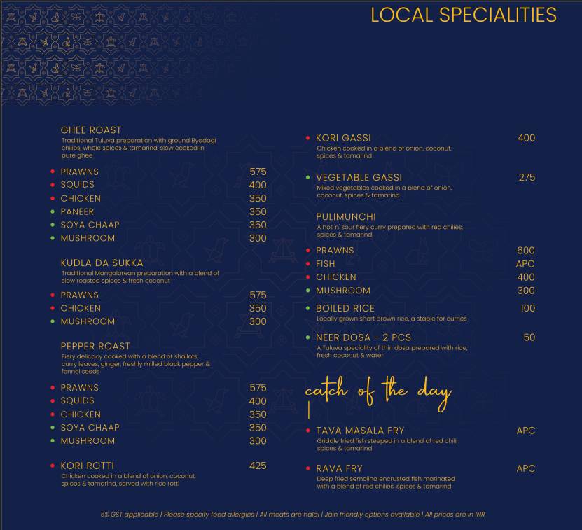 The Loft menu