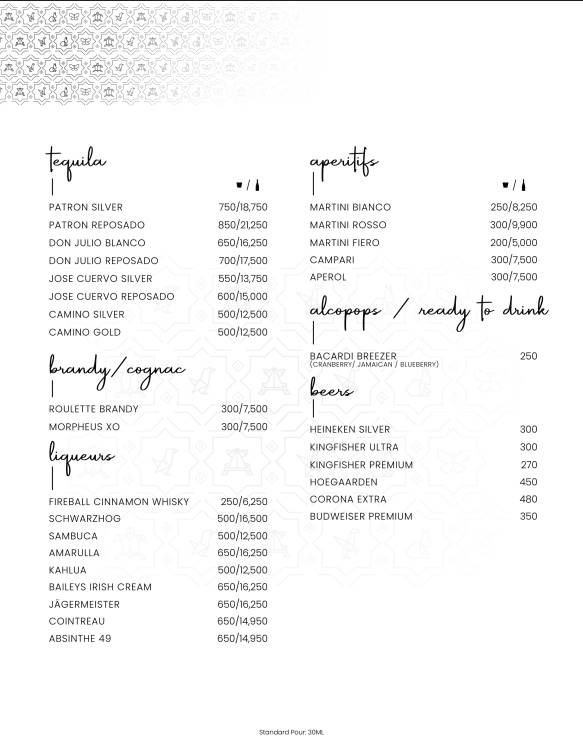 The Loft menu