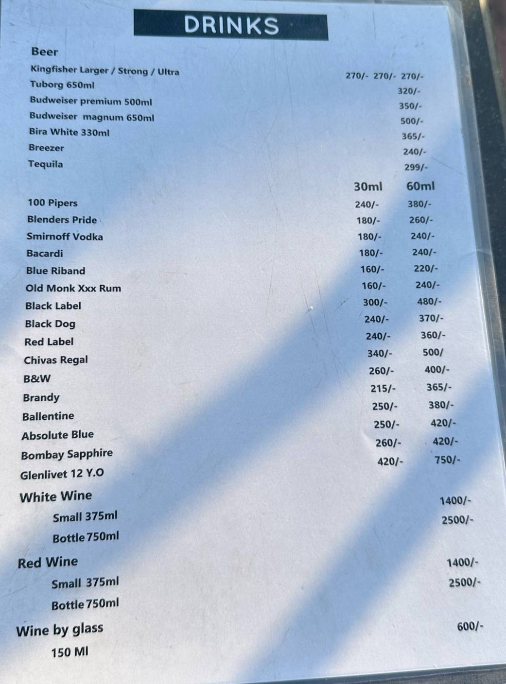 The Men Cave menu