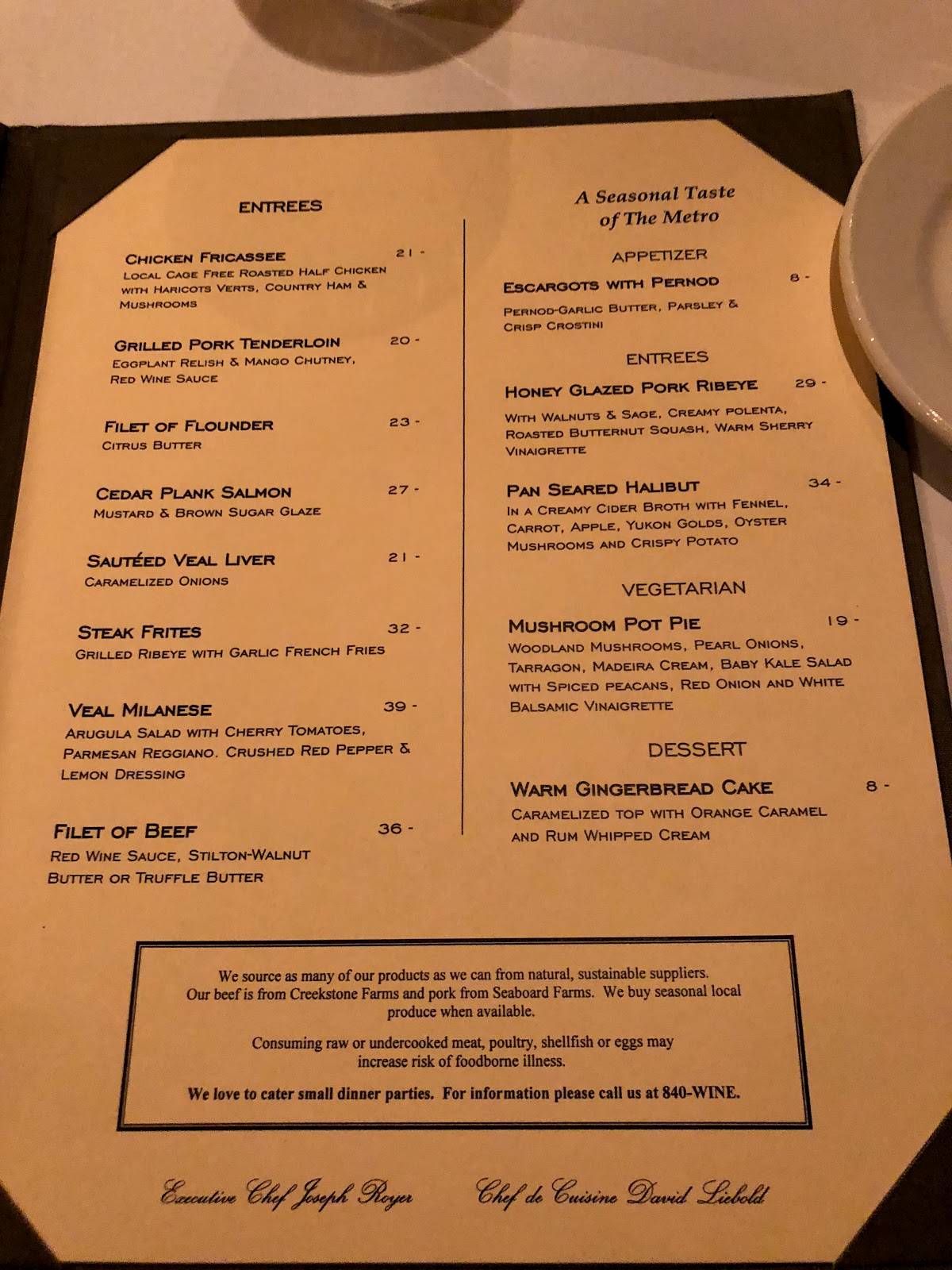 Menu at The Metro Wine Bar & Bistro, Oklahoma City