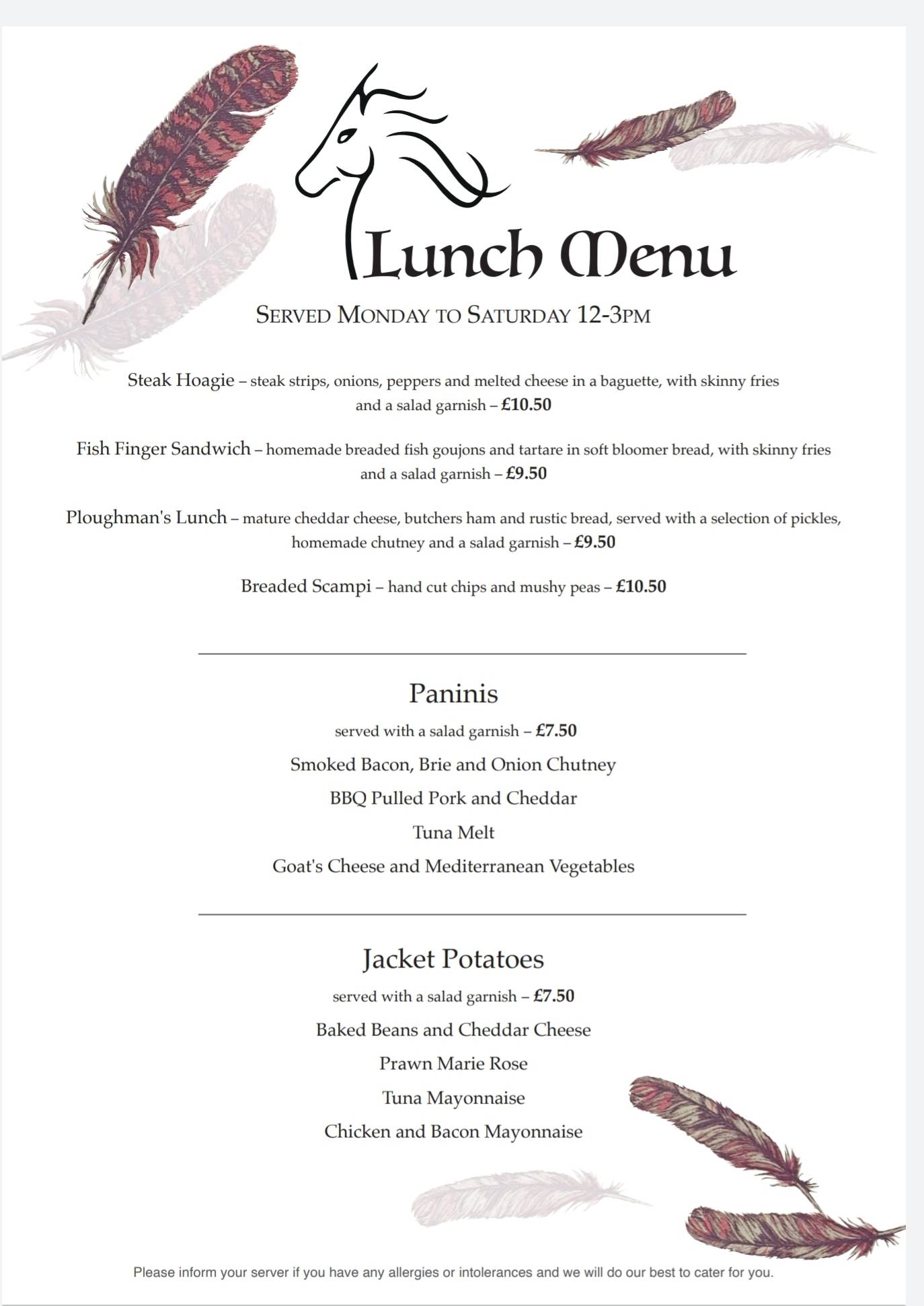 Menu at The Nags Head pub & bar, East Harling