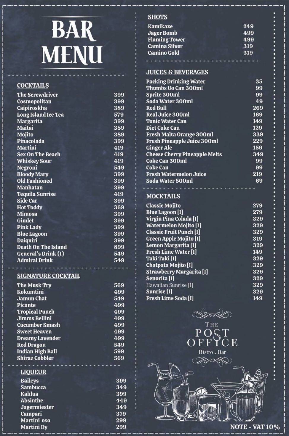 The Post Office Restaurant & Bar menu