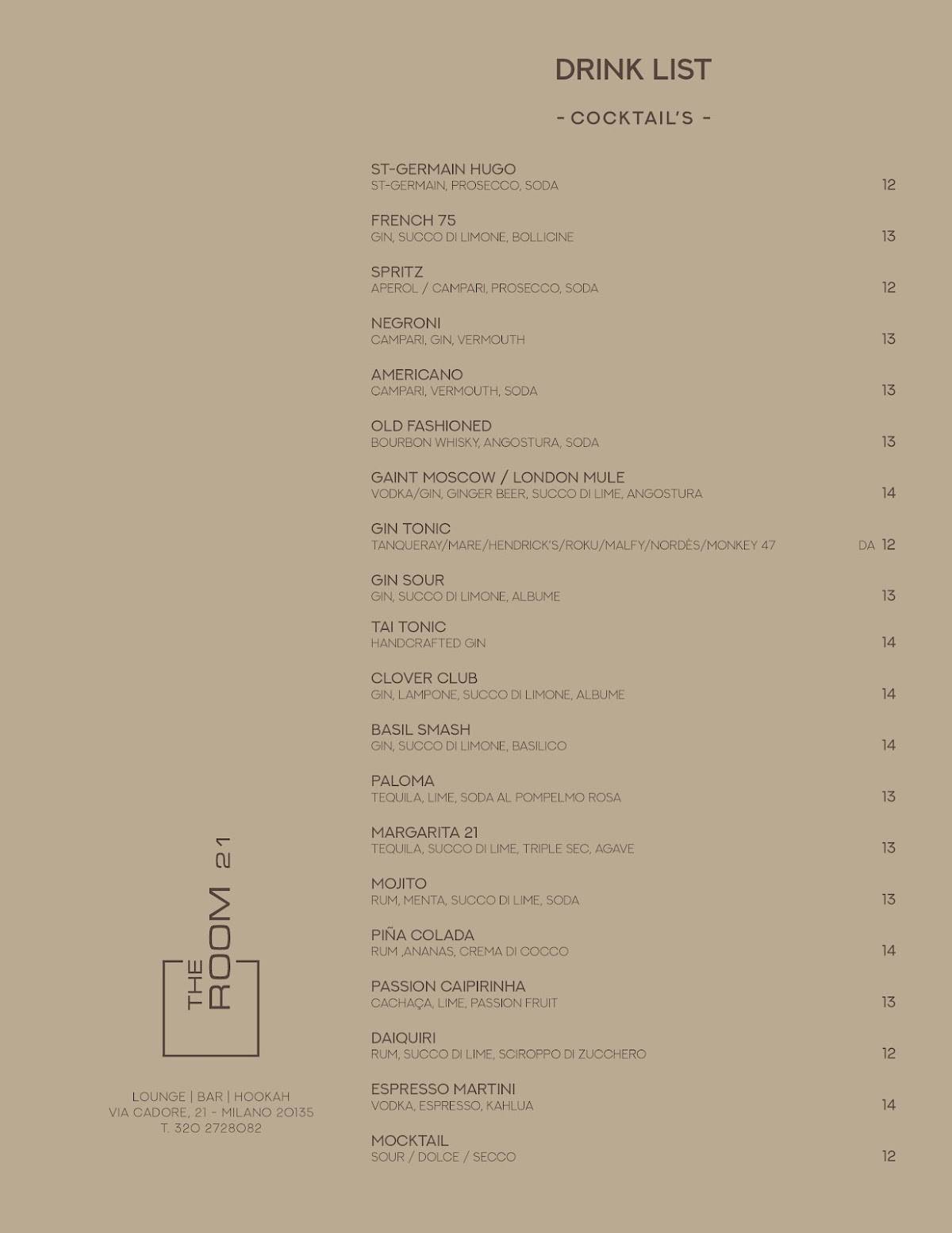 Menu di The Room21 
