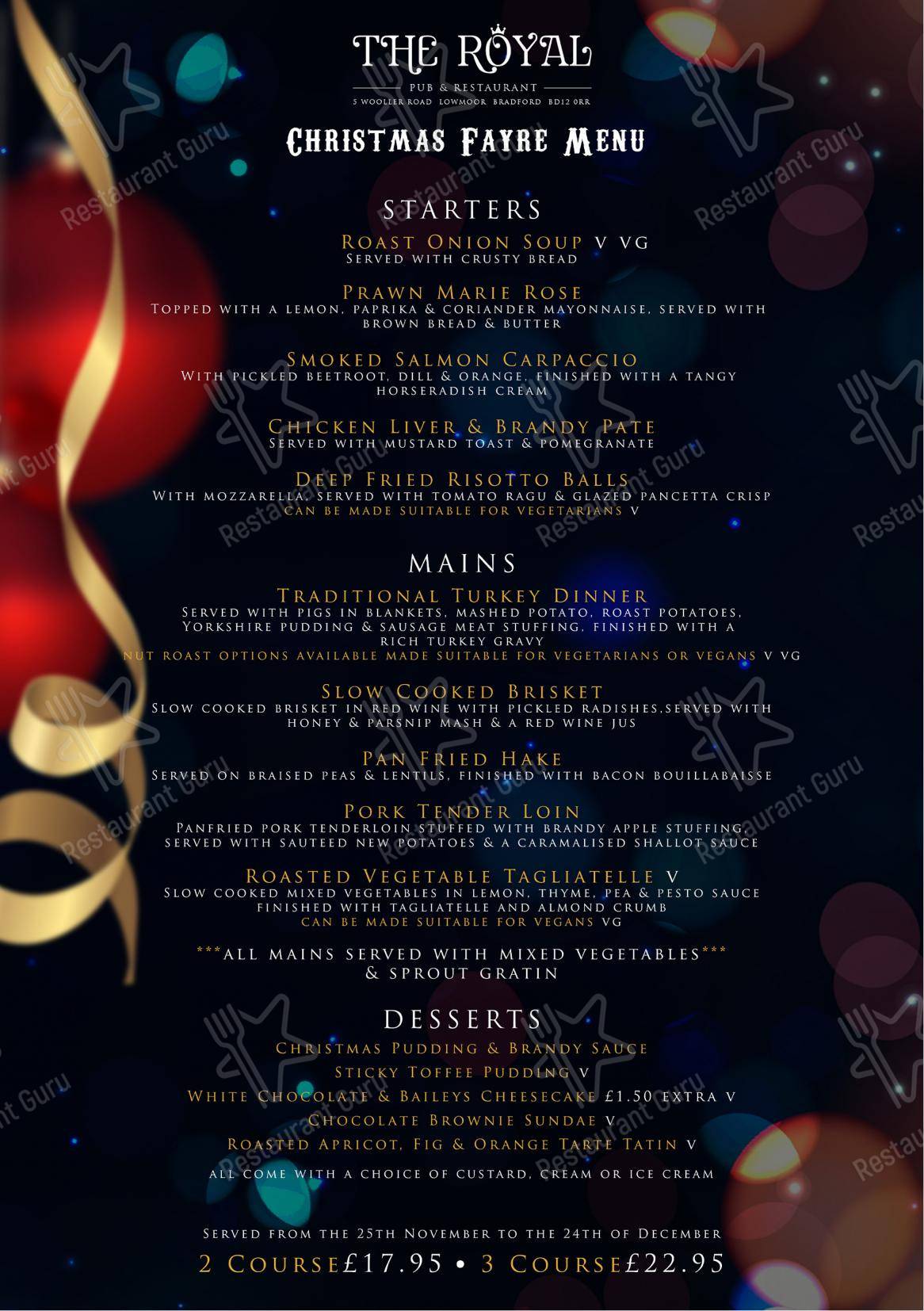 Menu at The Royal pub & bar, Low Moor, 5 Wooller Rd