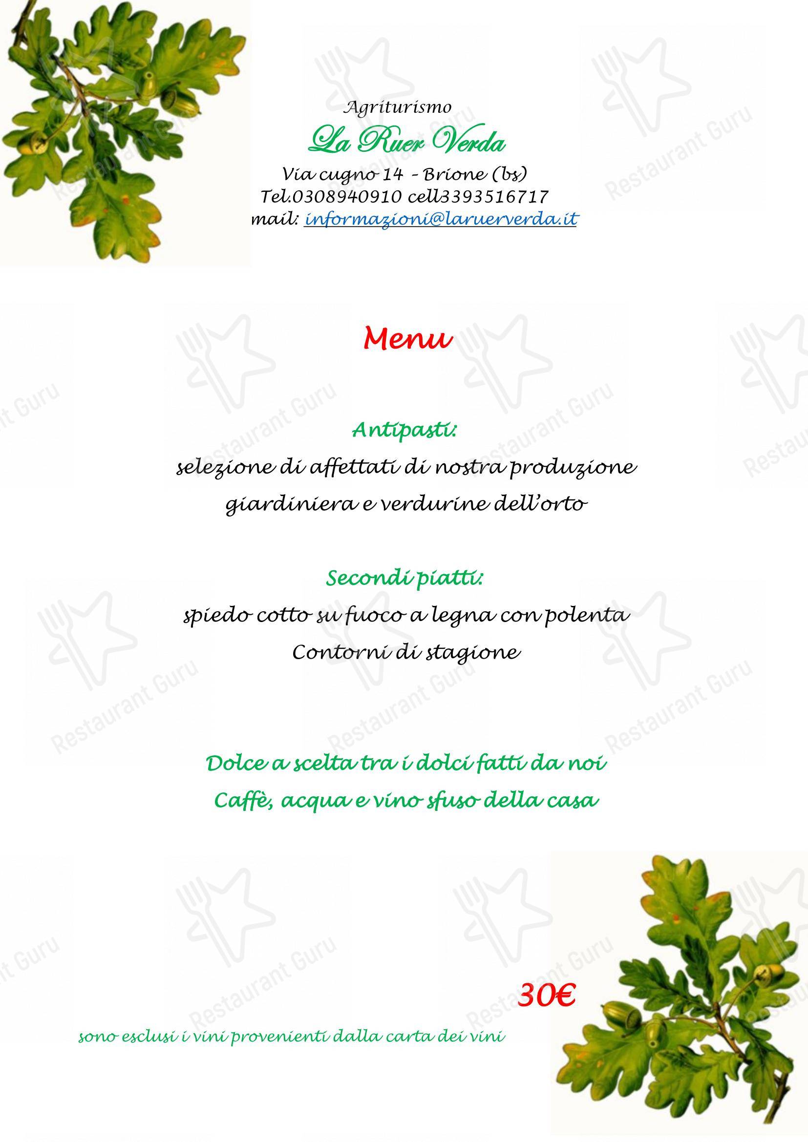 Agriturismo La Ruer Verda in Barche - Menu