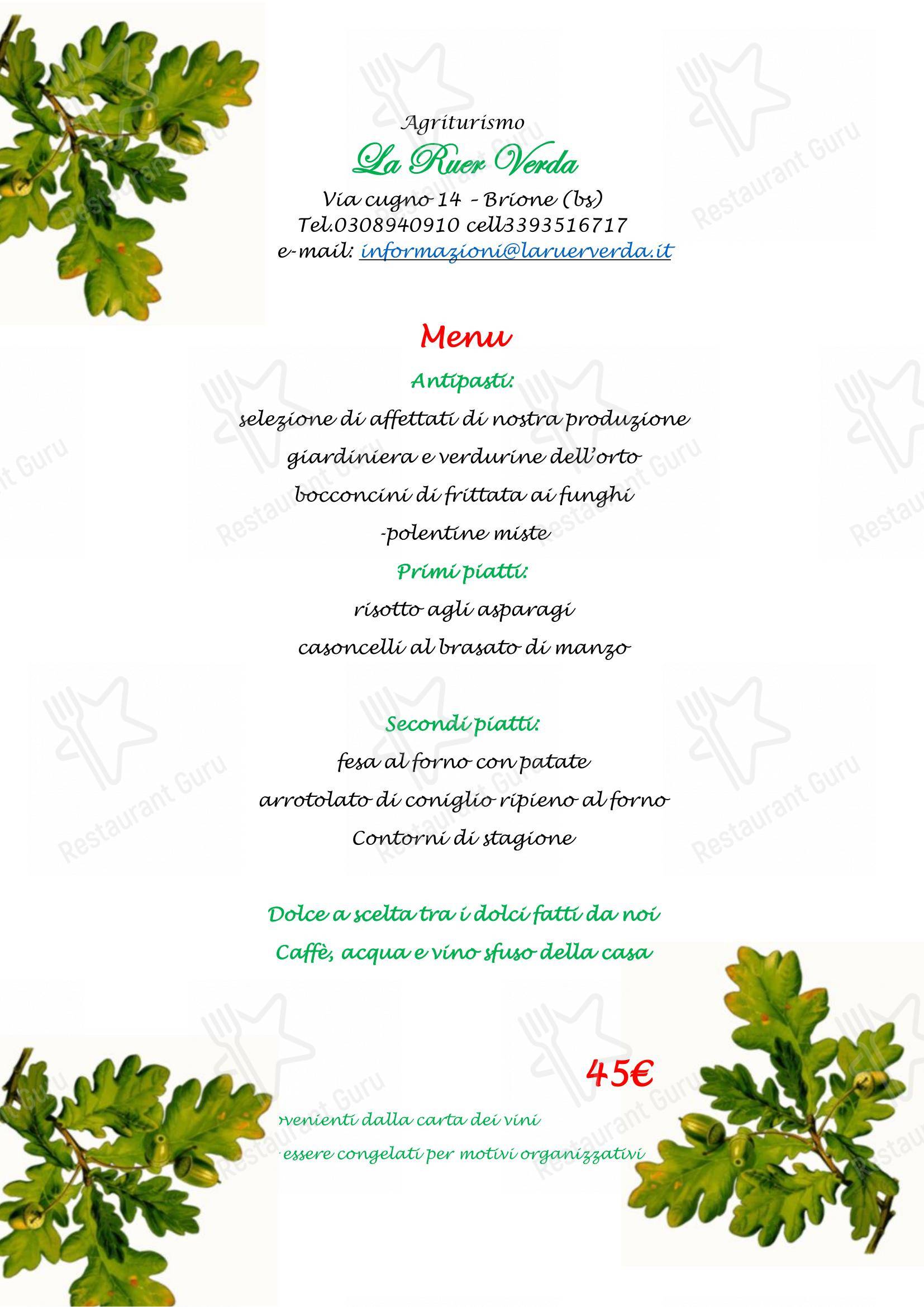 Menu di Agriturismo La Ruer Verda - Menu