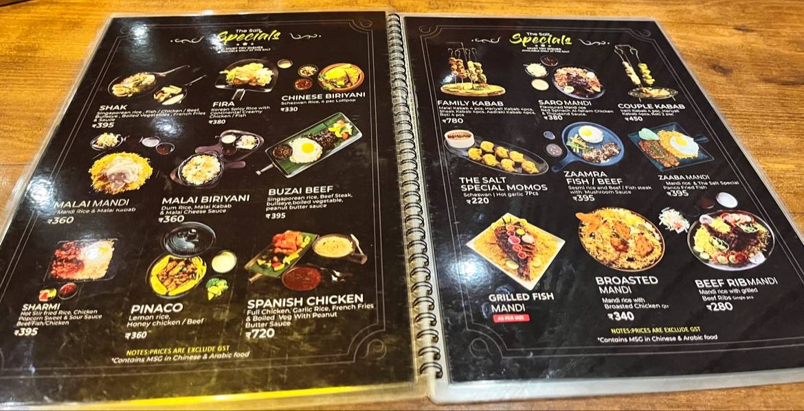 The Salt Restaurant Panampilly Nagar menu