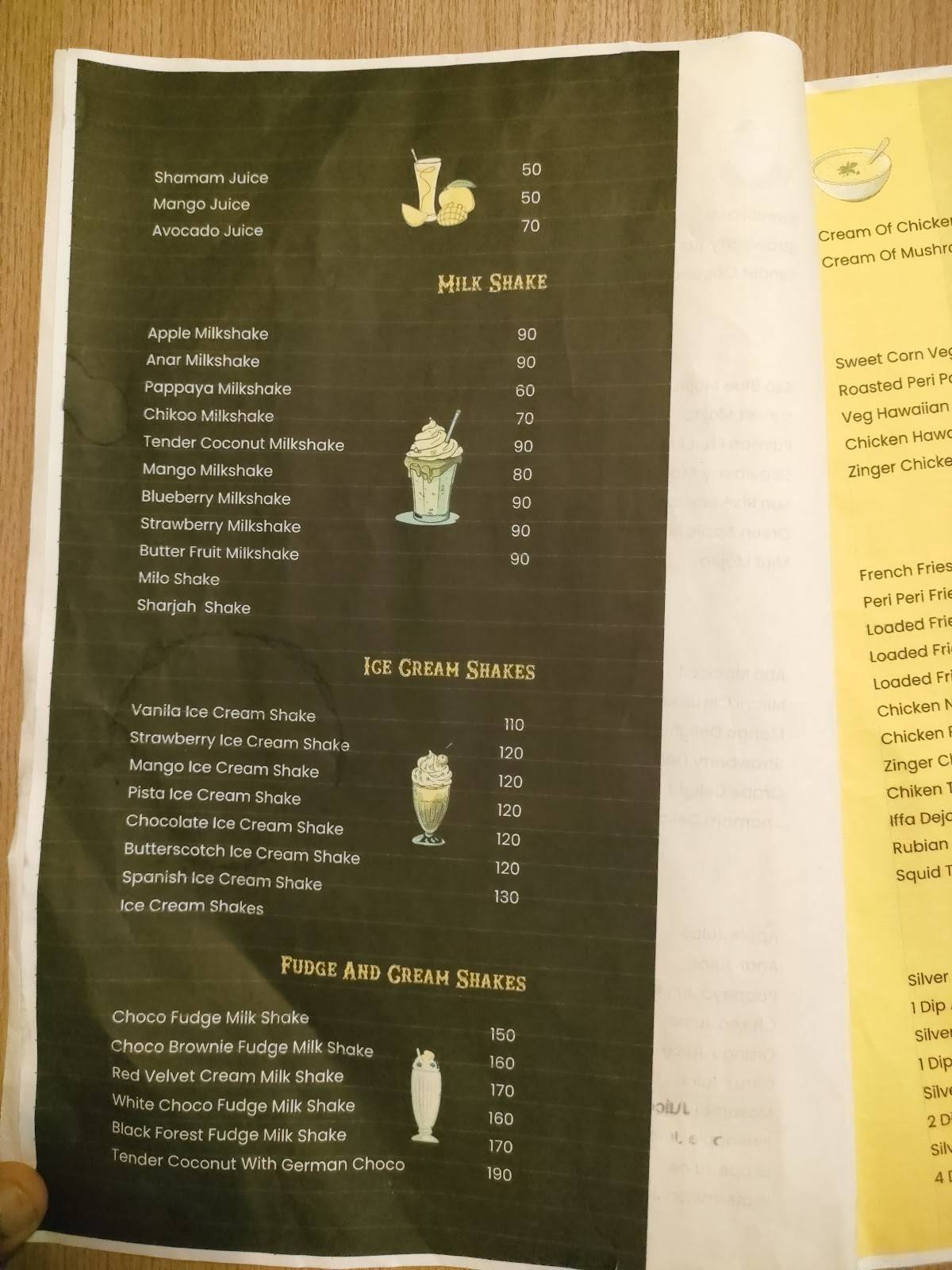 The Silver spoon menu