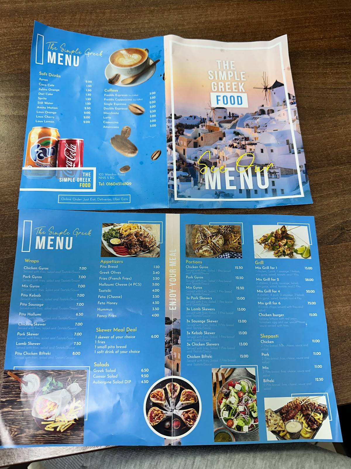 Menu at the simple greek restaurant northampton