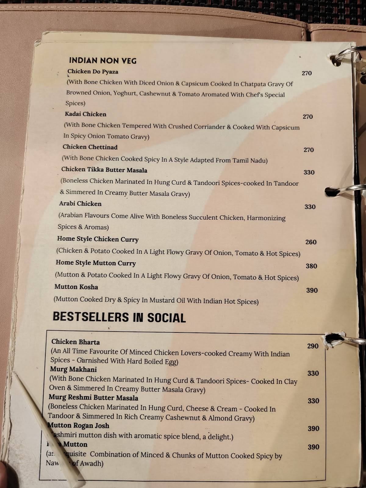 The Social Klub menu