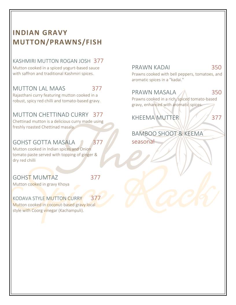 The Spice Rack menu