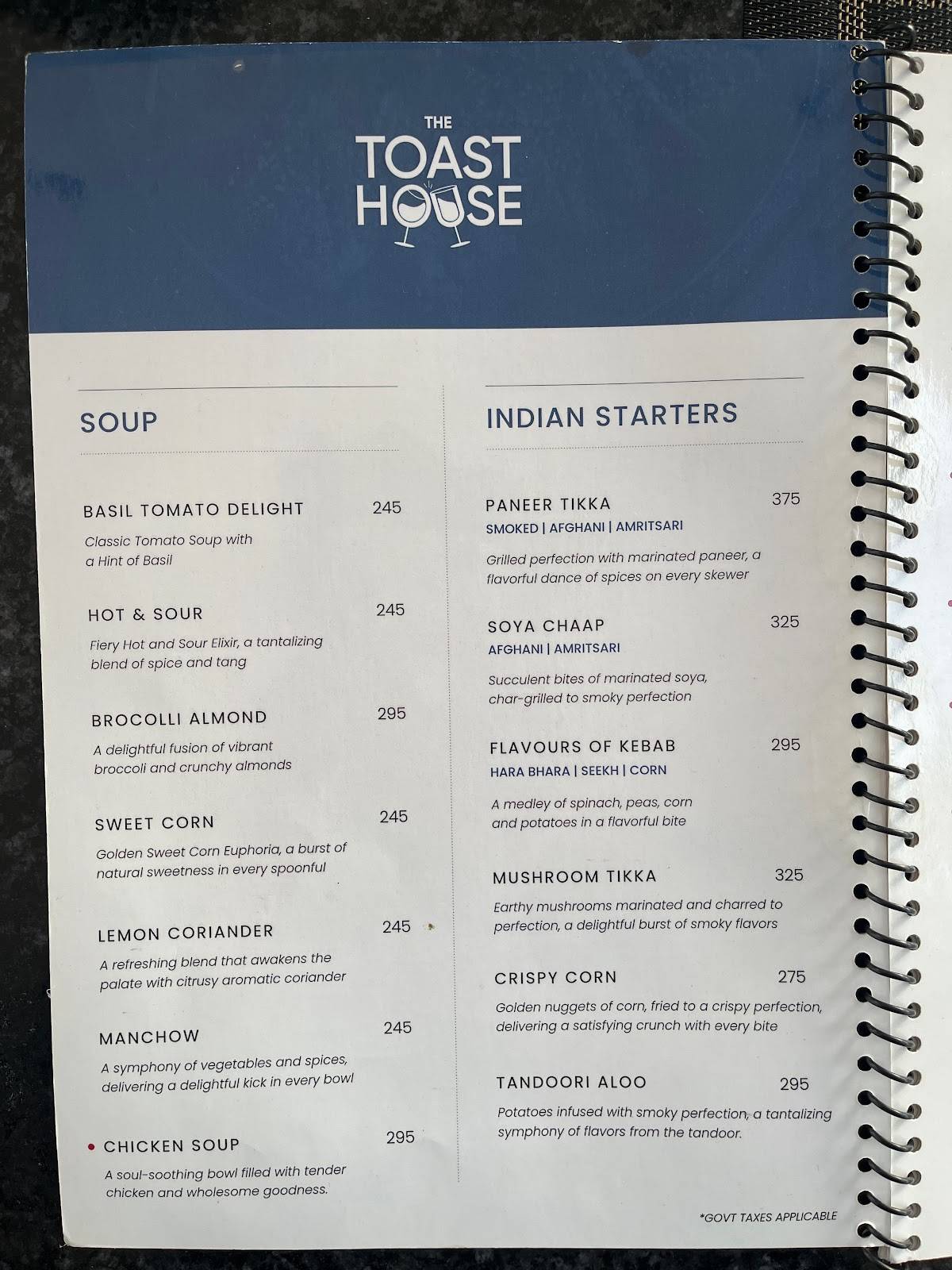 The Toast House menu