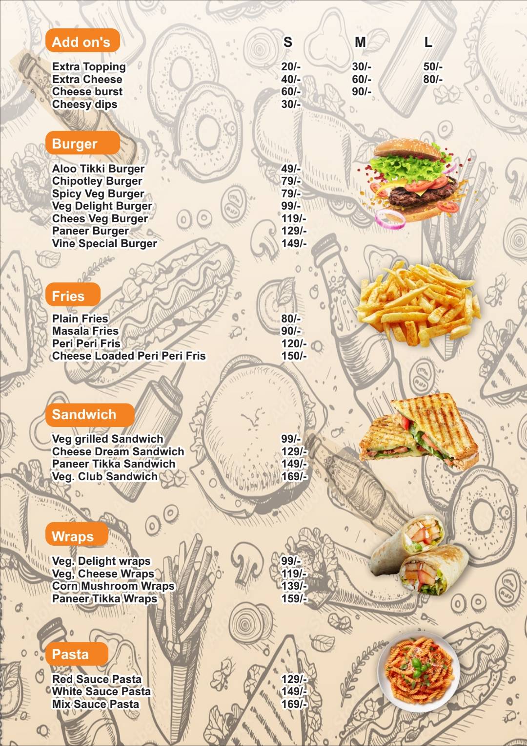 The VINES CAFE menu