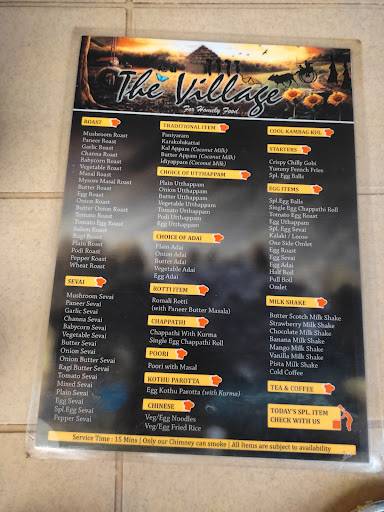 The Village Hotel menu