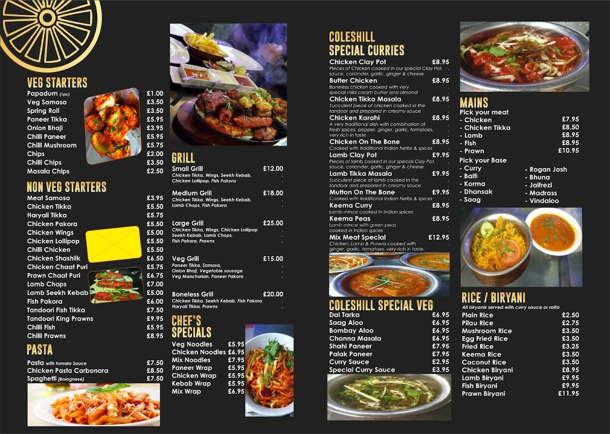 Menu at The new coleshill bar and grill, Birmingham