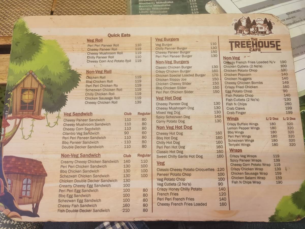 The treehouse Cafe menu