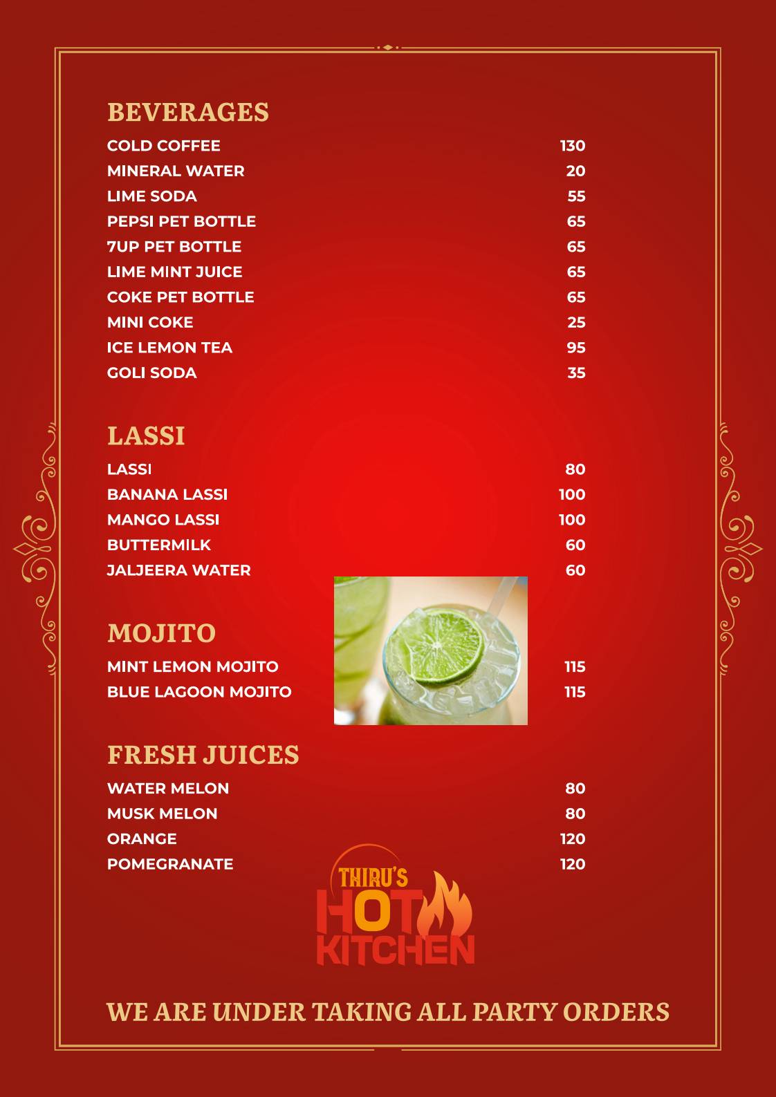 Thiru's Hot Kitchen Restaurant menu