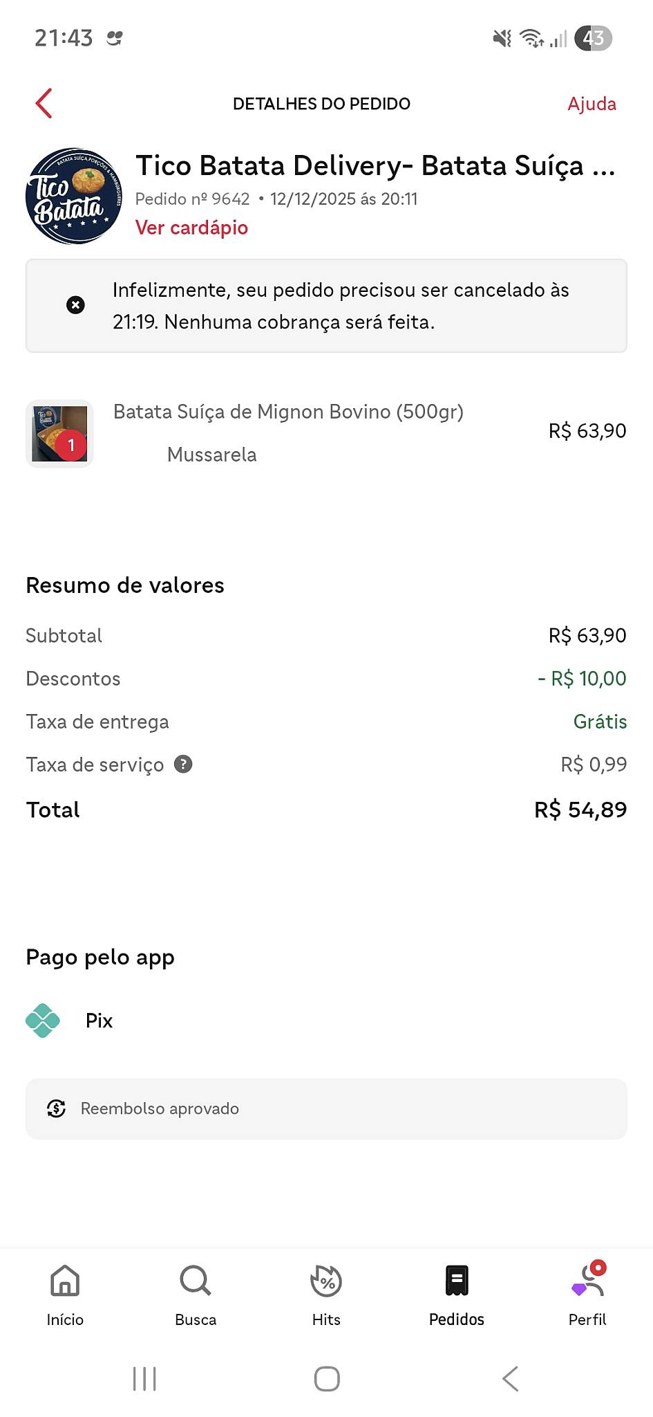 Tico Batata cardápio