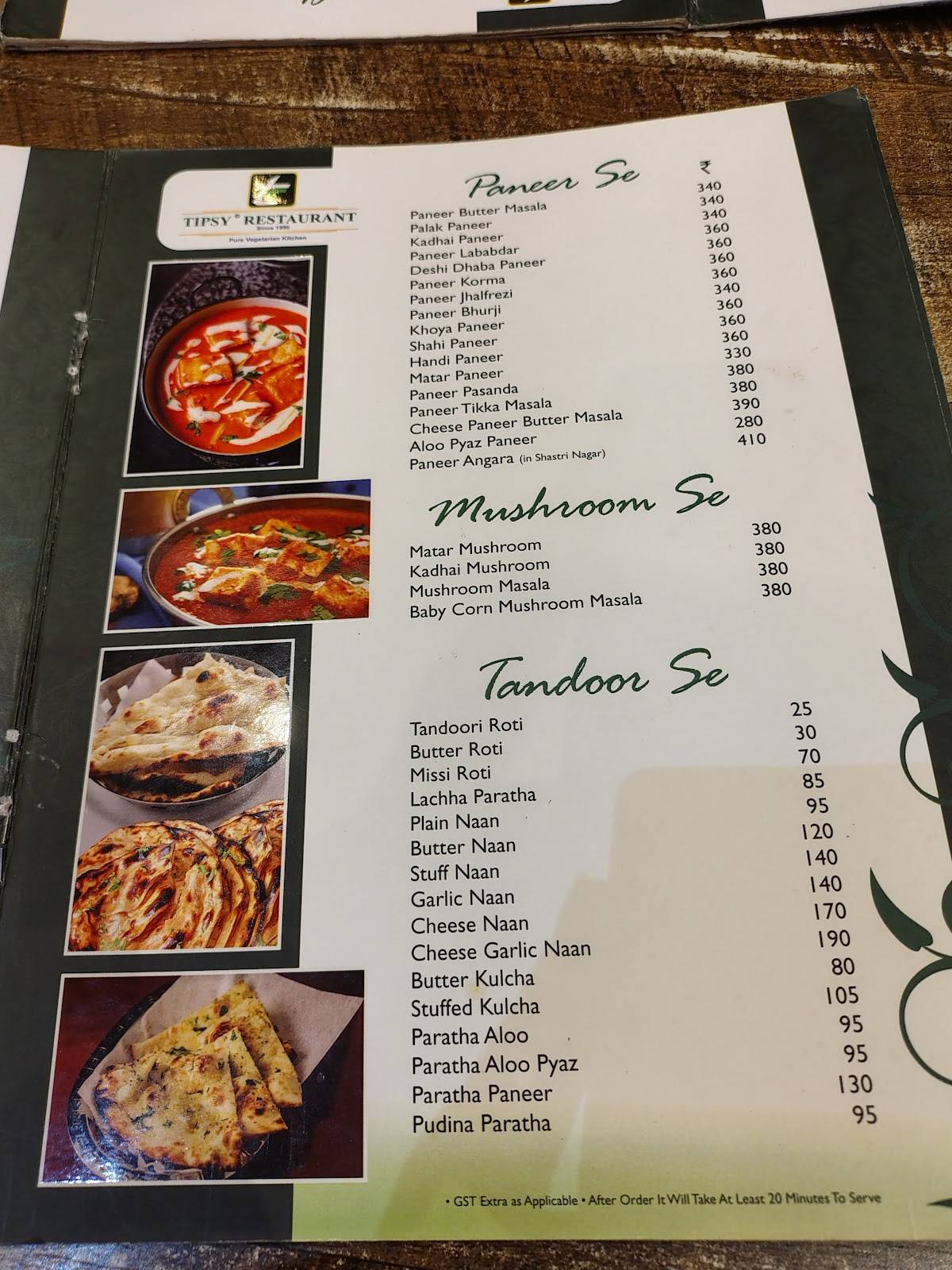 Tipsy Restaurant menu