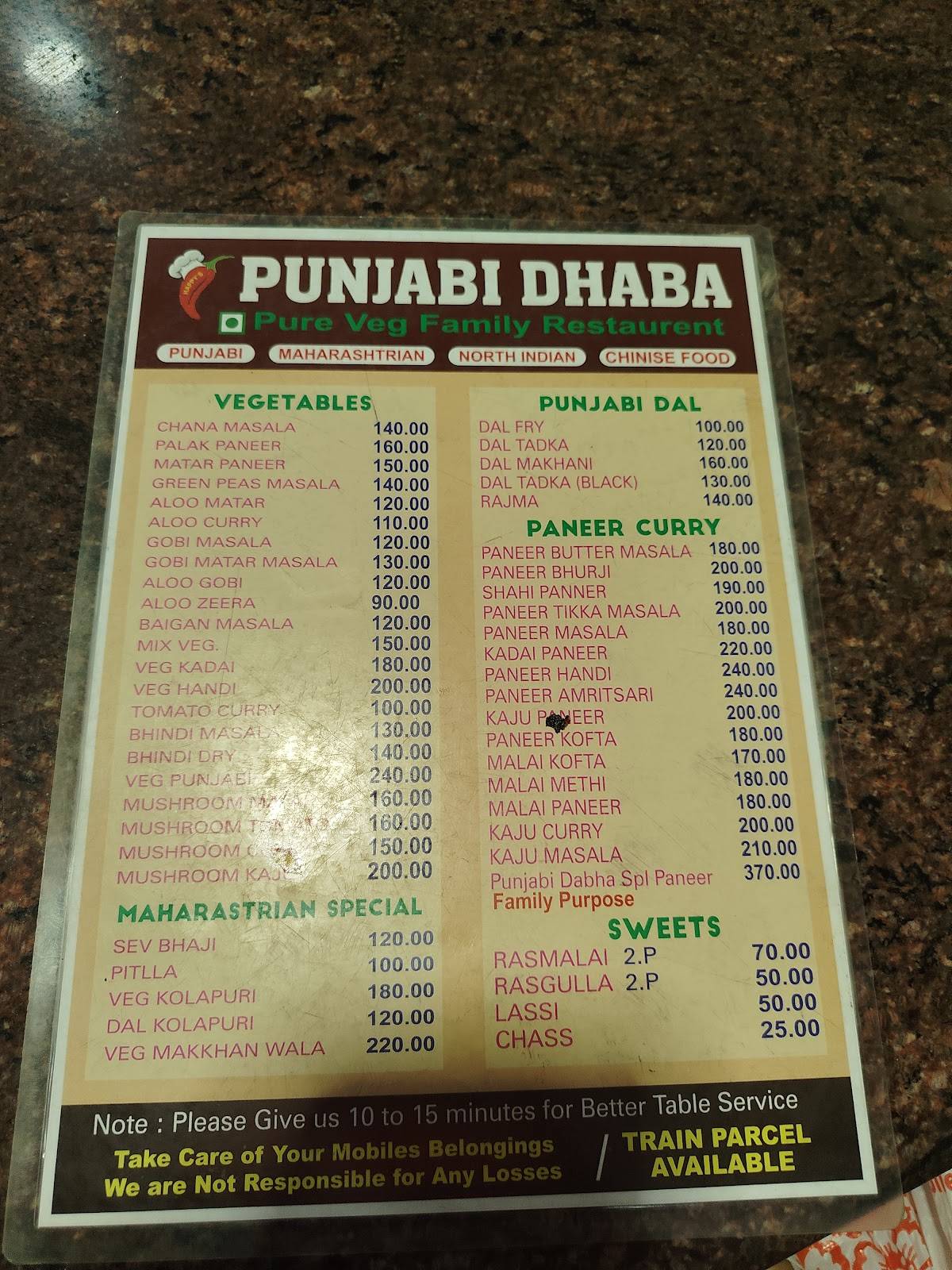 Happy Punjabi Dhaba Pure Veg Family Restaurant menu