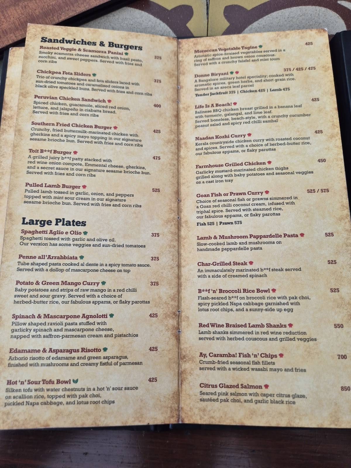 Toit Pune menu