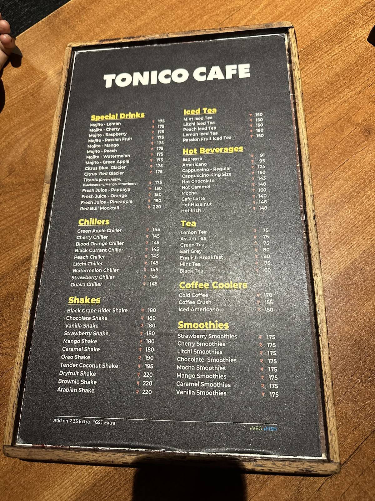 Tonico Cafe menu