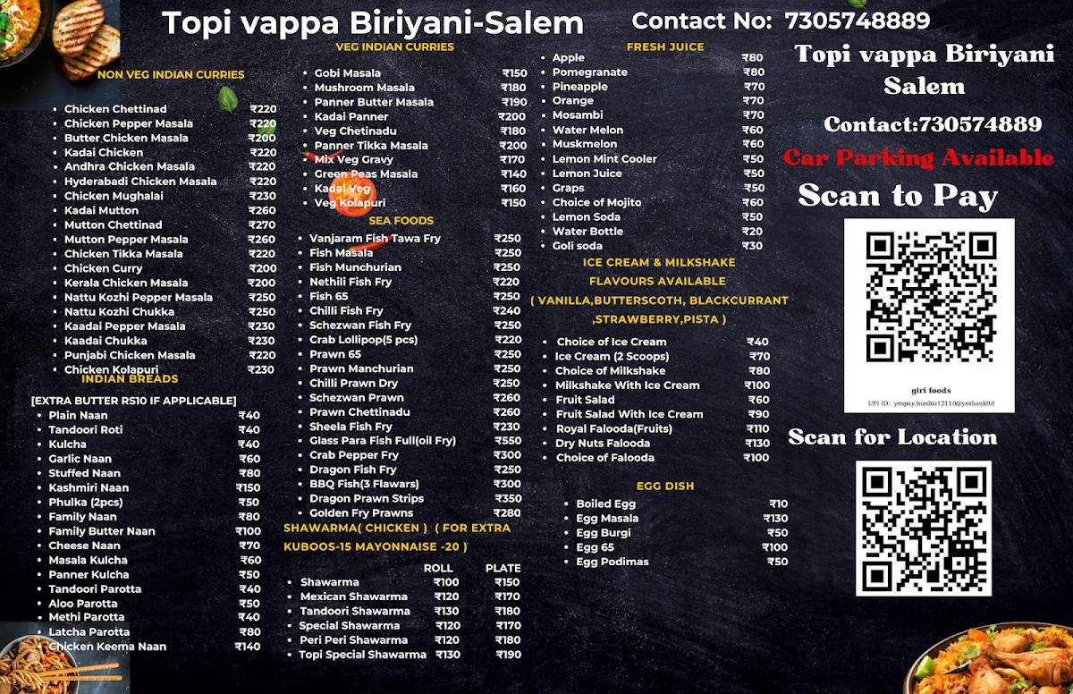 Topi Vappa Biriyani Salem menu
