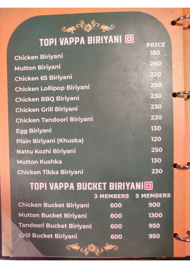 Topi Vappa Biriyani Salem menu