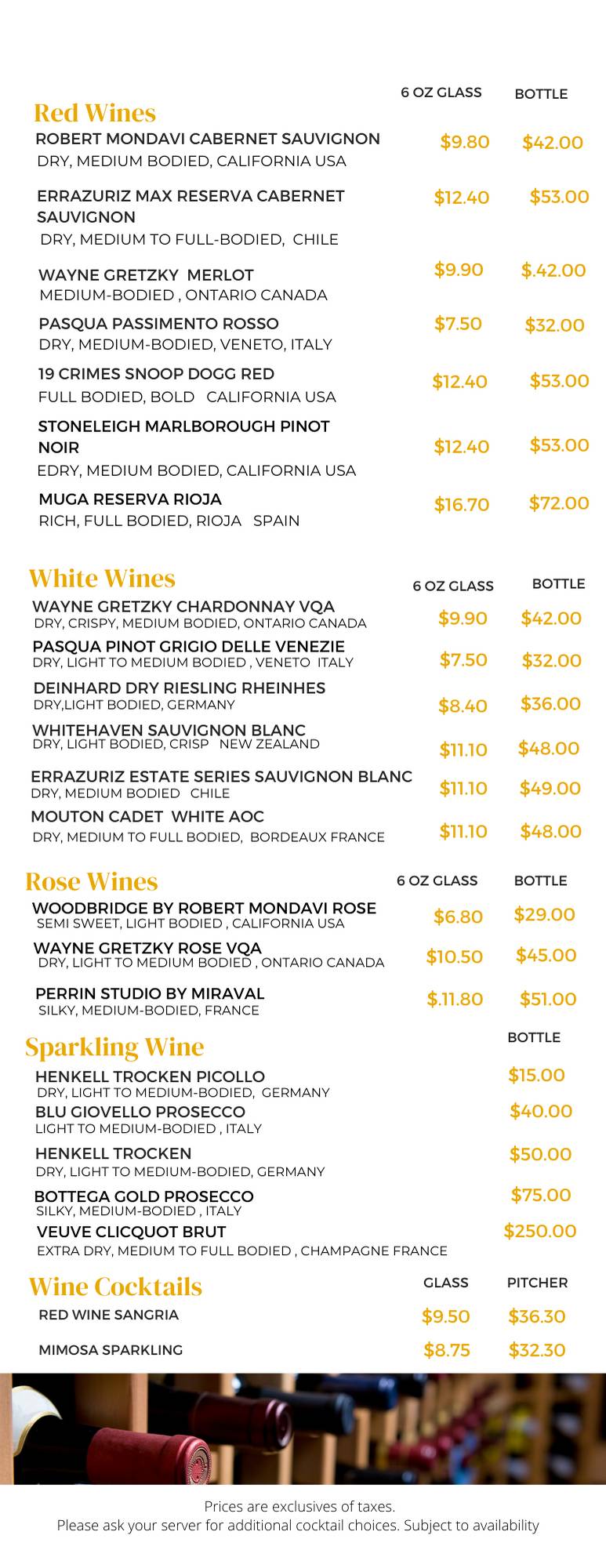 Menu de Rivoli Toronto