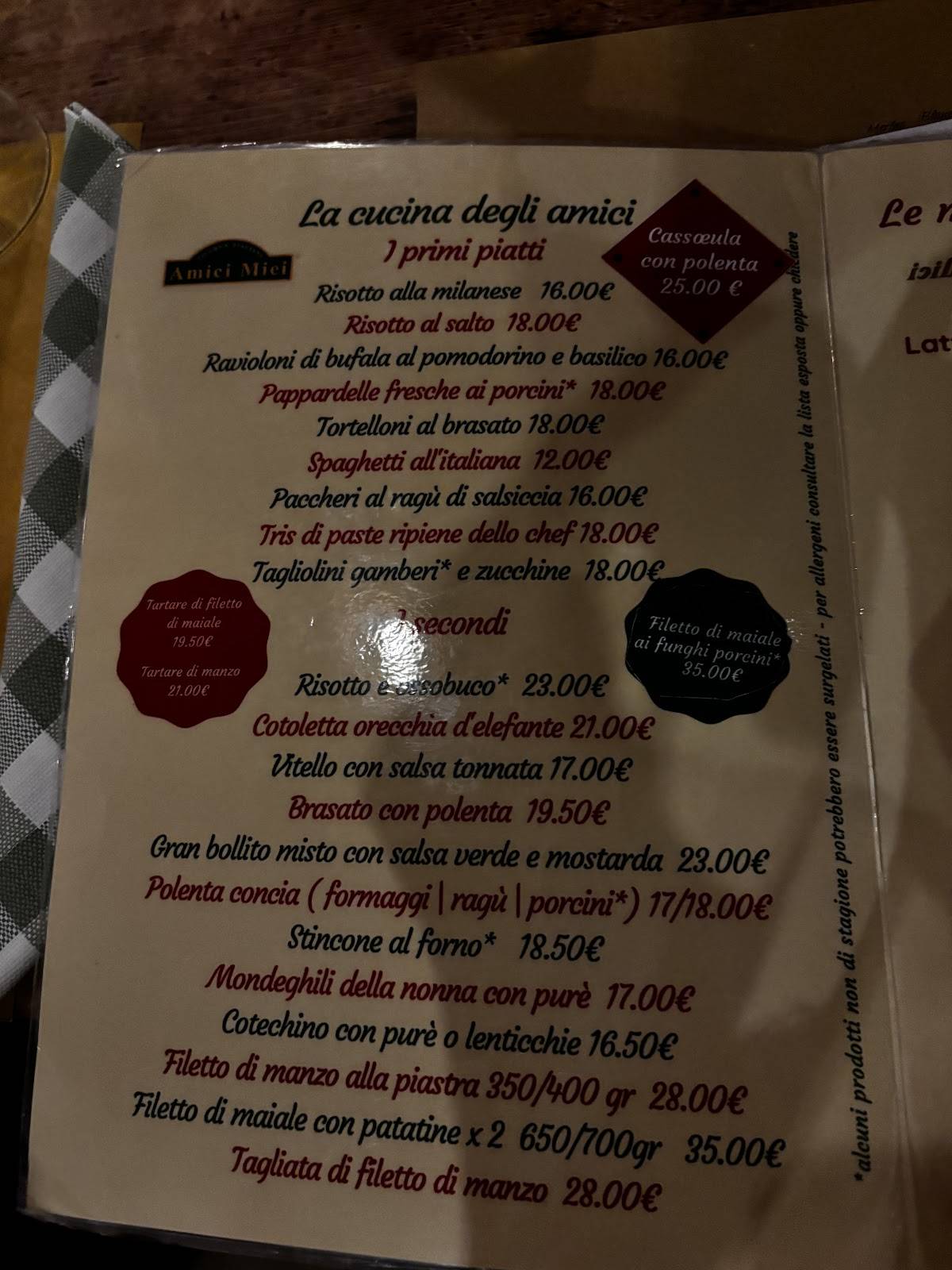 Menu di Trattoria "Amici Miei" 