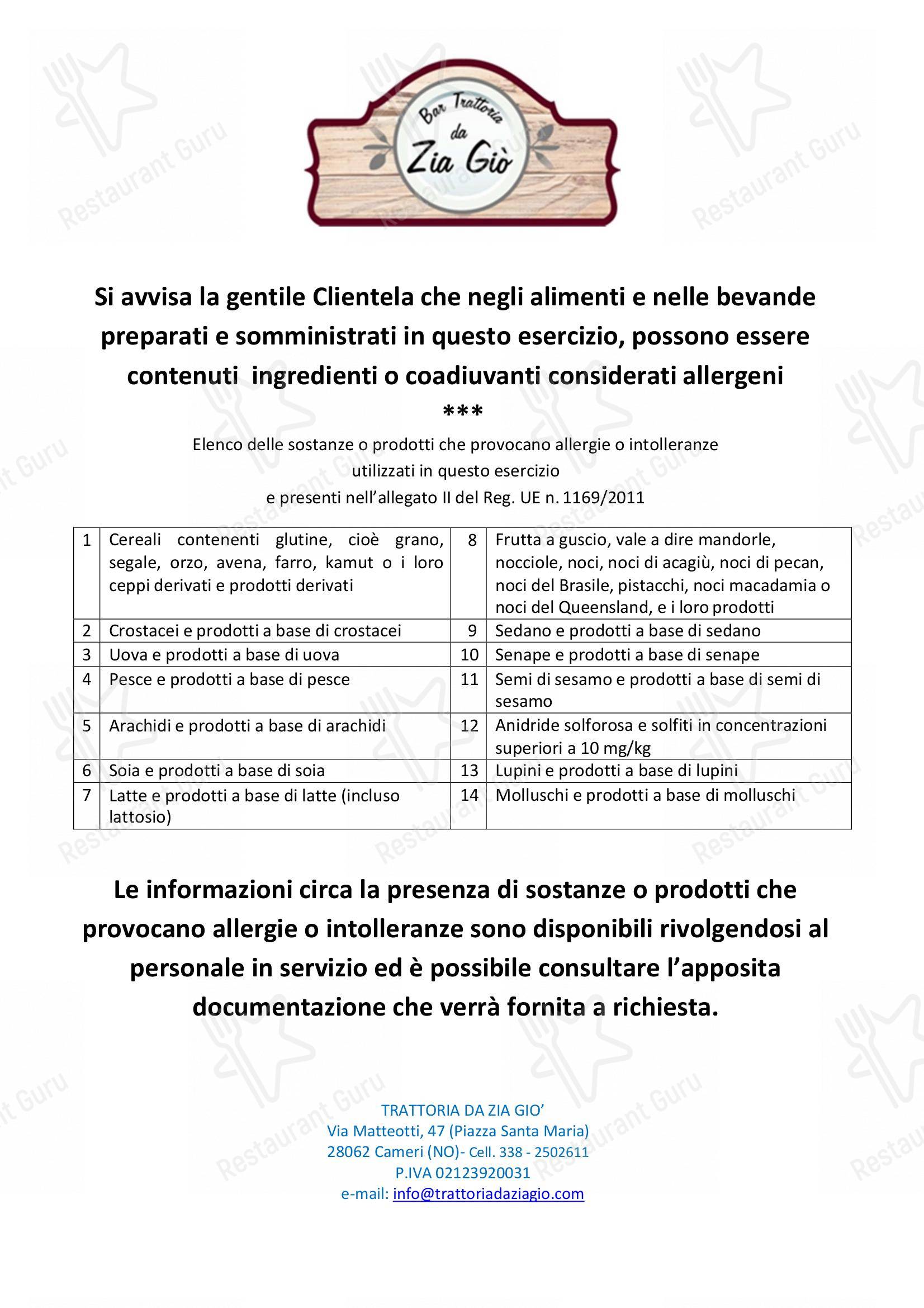 Коктейльная карта per Trattoria Da Zia Giò in Cameri