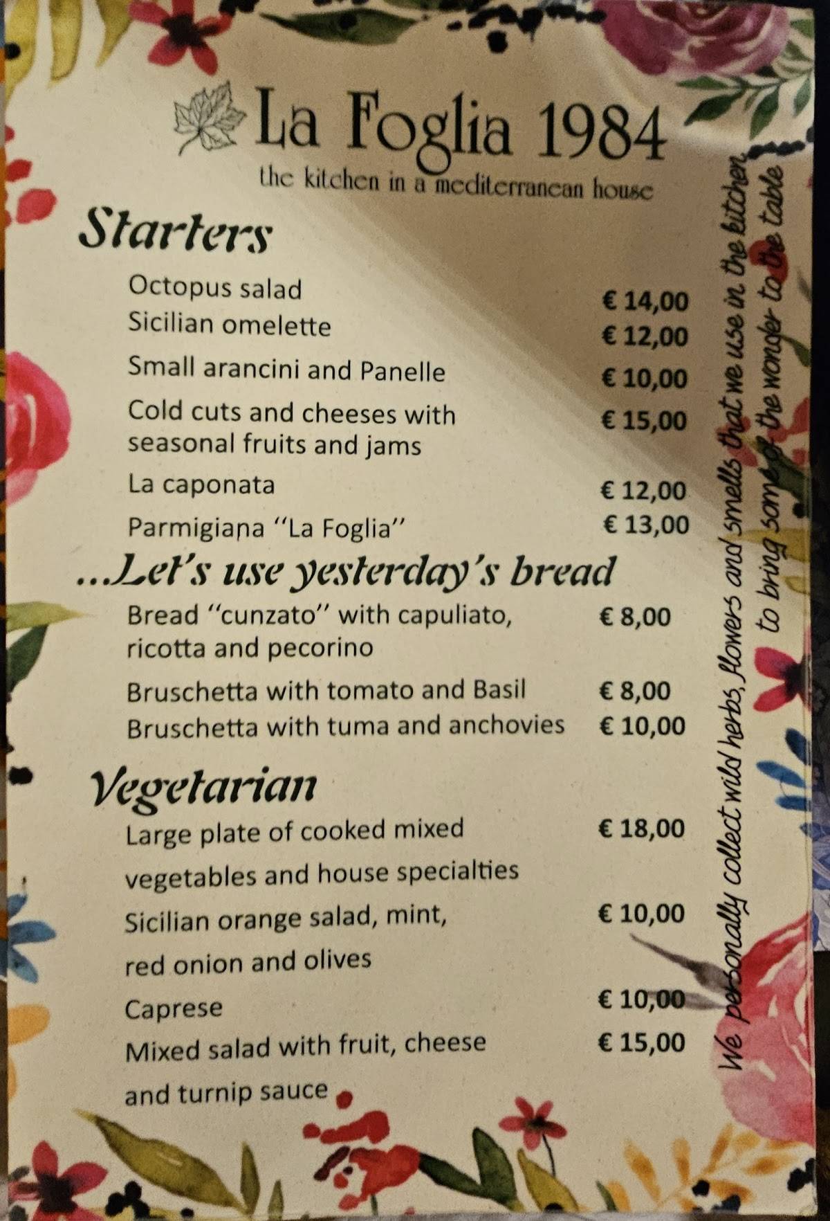 Menu di Trattoria La Foglia 