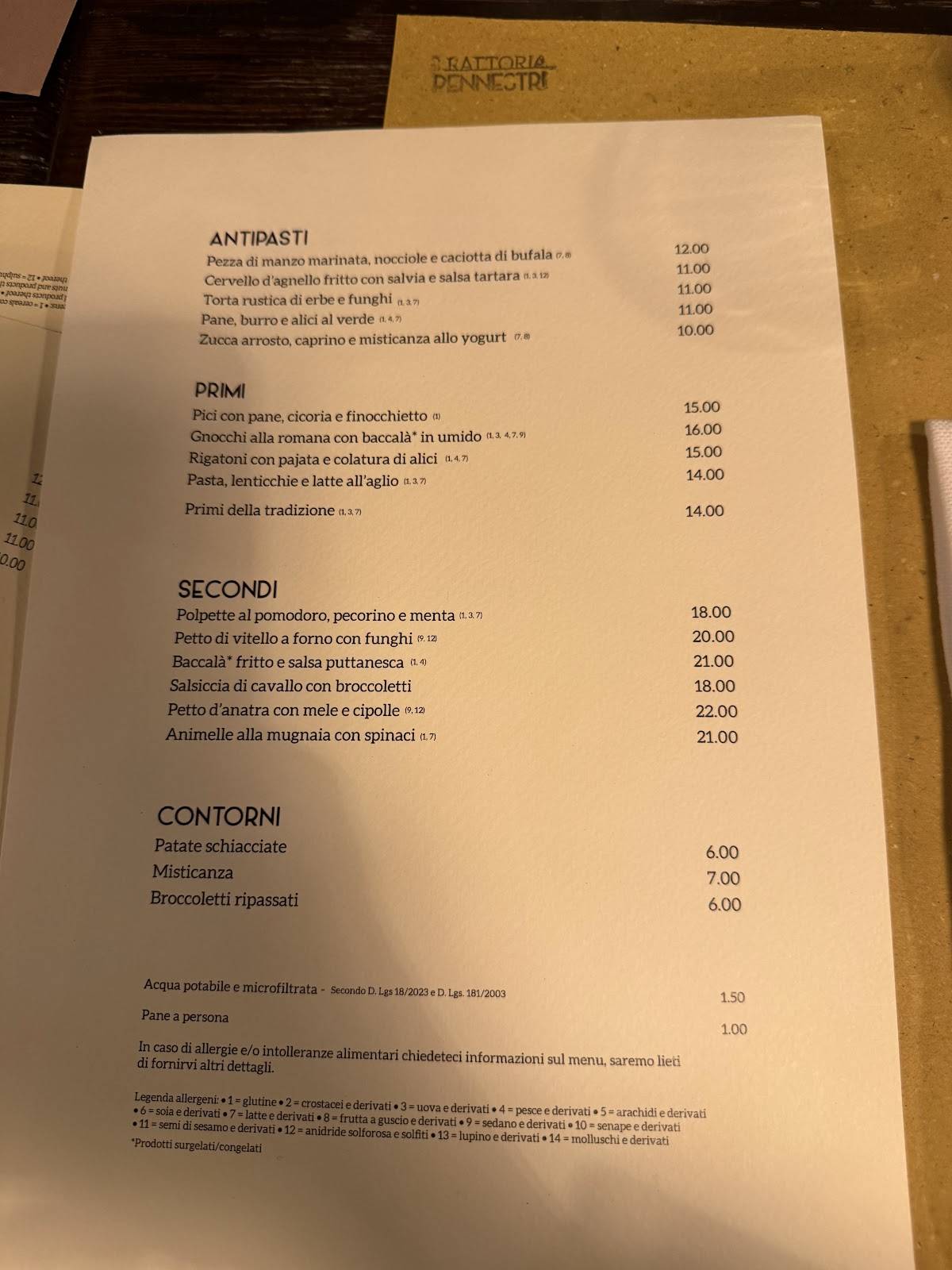 Menu di Trattoria Pennestri 