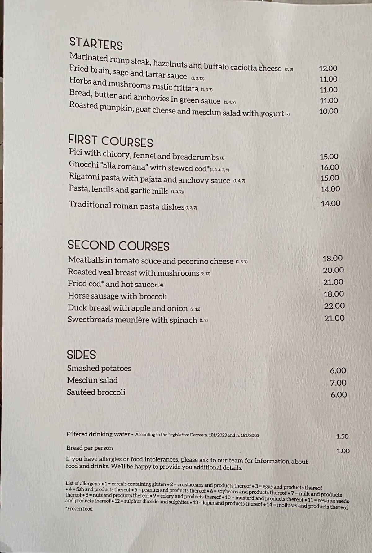 Menu di Trattoria Pennestri 