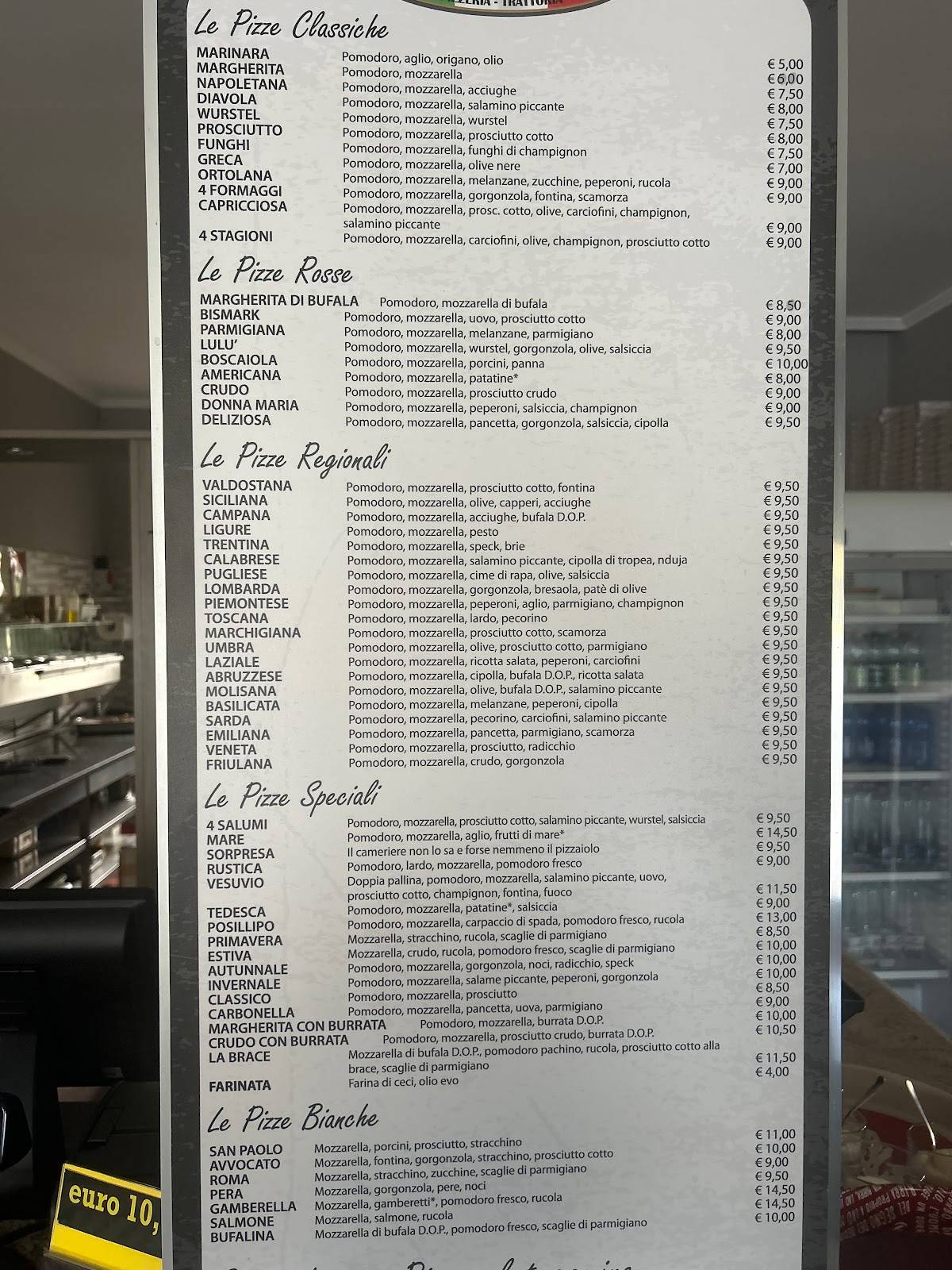 Menu di Trattoria Pizzeria Donna Maria 